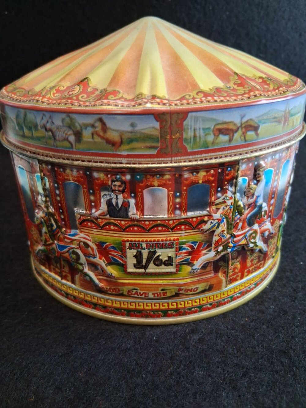 Churchill’s of London Vintage Carousel Candy Tin • Embossed Conical Lid